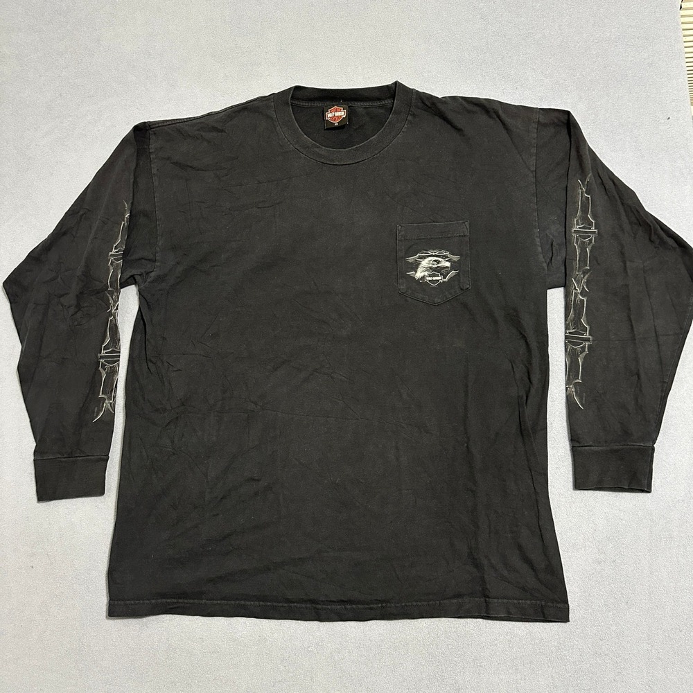 Vintage 90s Harley Davidson Milwaukee WI Long Sleeve Pocket TShirt Eagle XXL USA